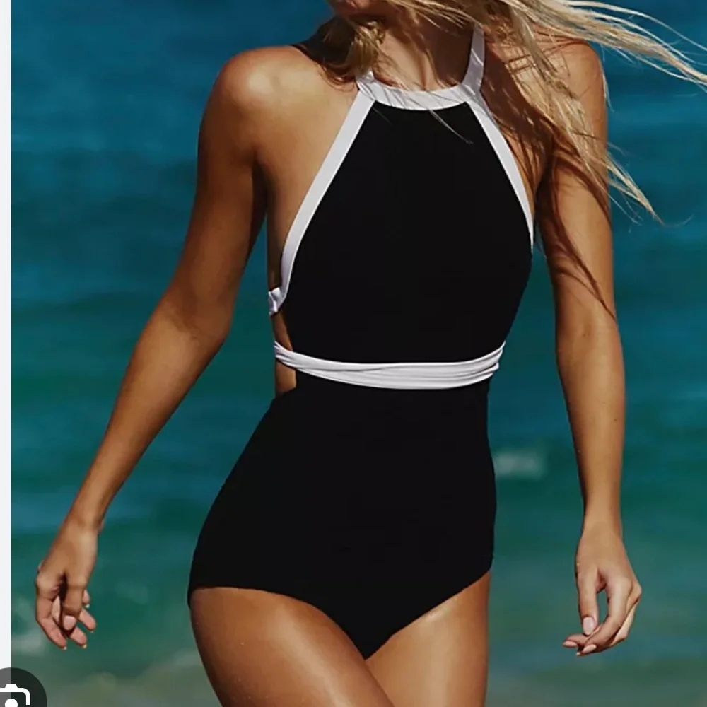 New Free People Heidi One Piece Surf Swimsuit Black White Small